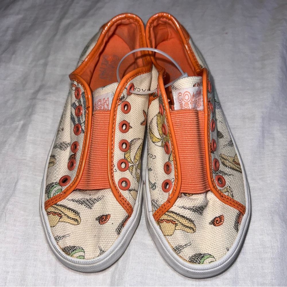 Coach Canvas Sneakers with Orange Trim